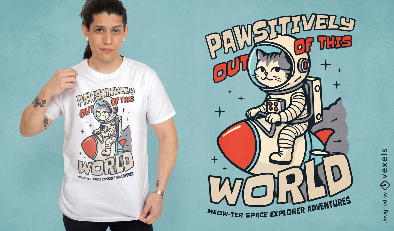 Diseño de camiseta vintage gato astronauta.