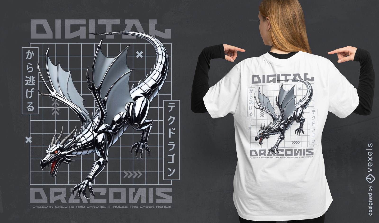 Diseño de camiseta de dragón digital.