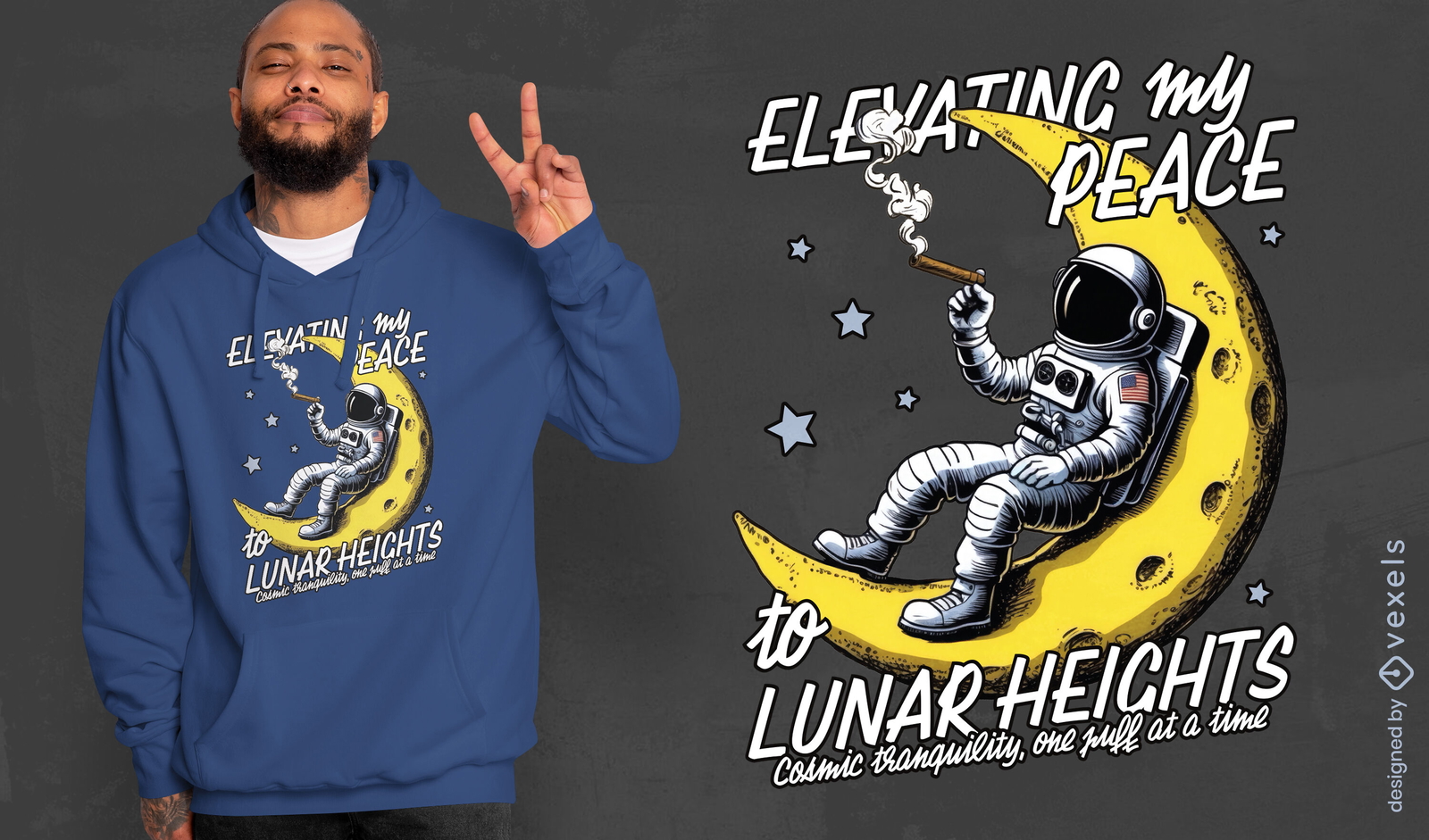 Design de camiseta elevando a paz às alturas lunares