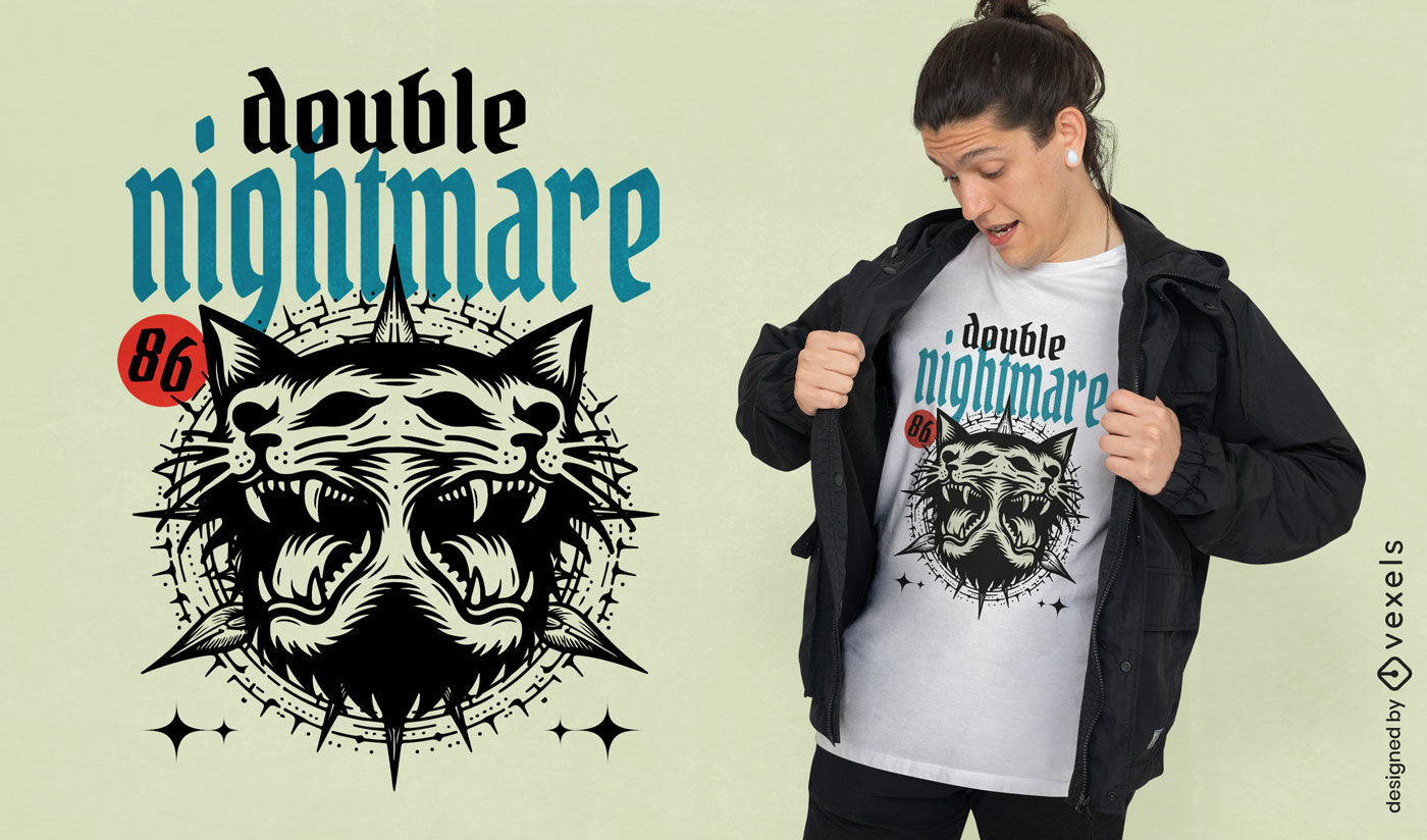 Double nightmare feline t-shirt design