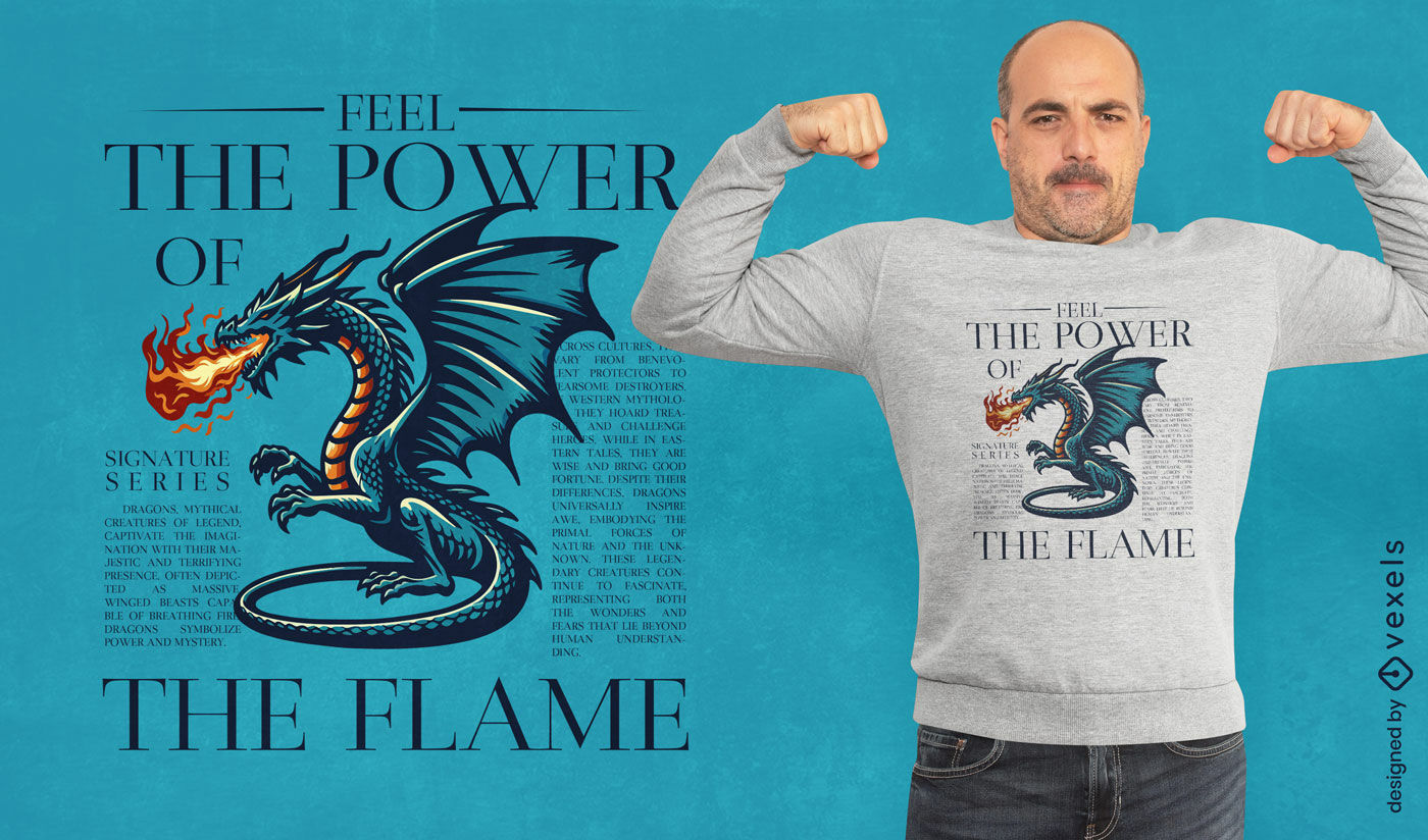 Design de camiseta com poder de chama de dragão