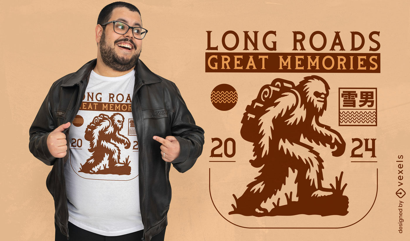 Diseño de camiseta con recuerdos de senderismo de Bigfoot