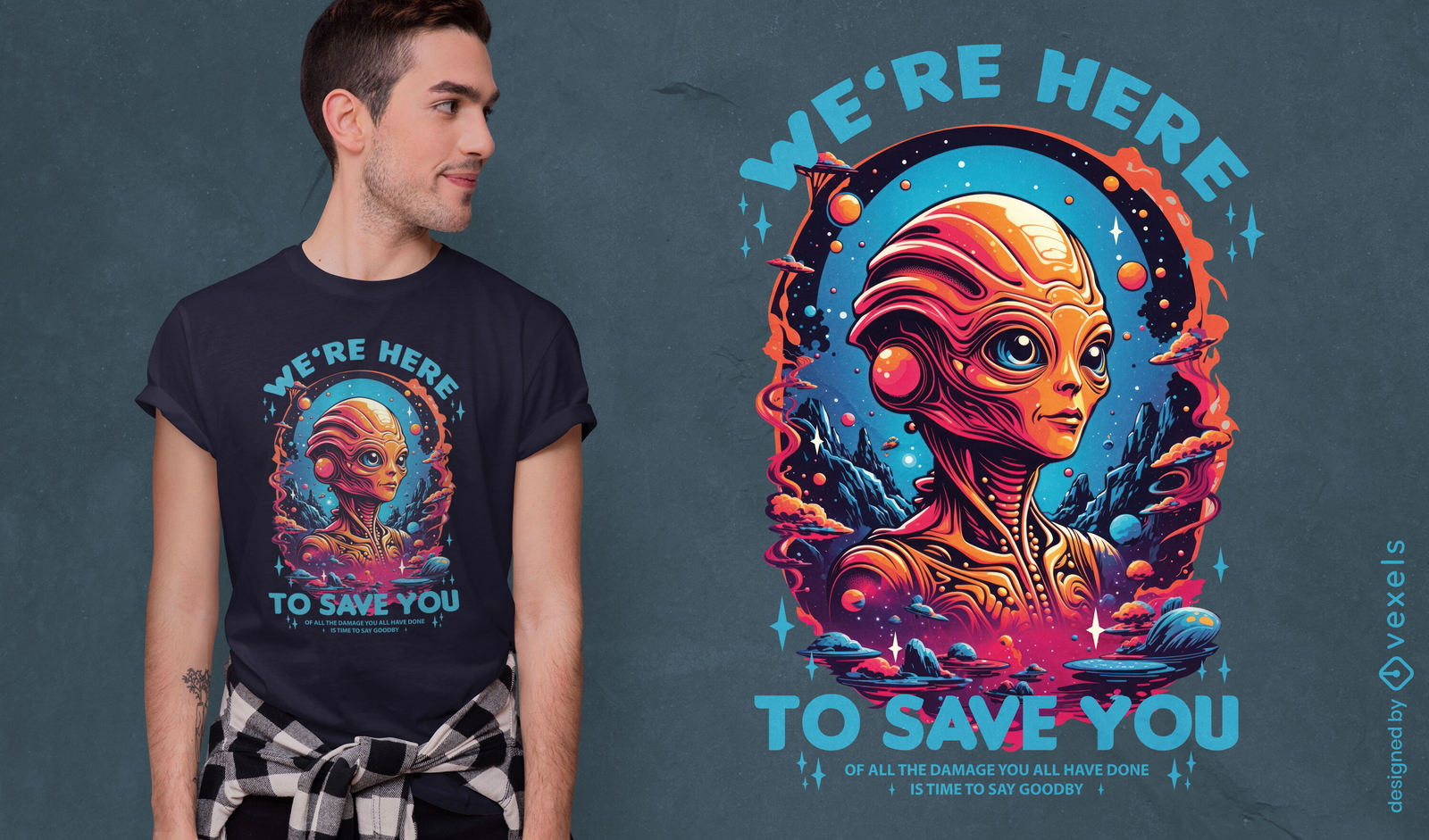 Alien Savior T-shirt Design Vector Download