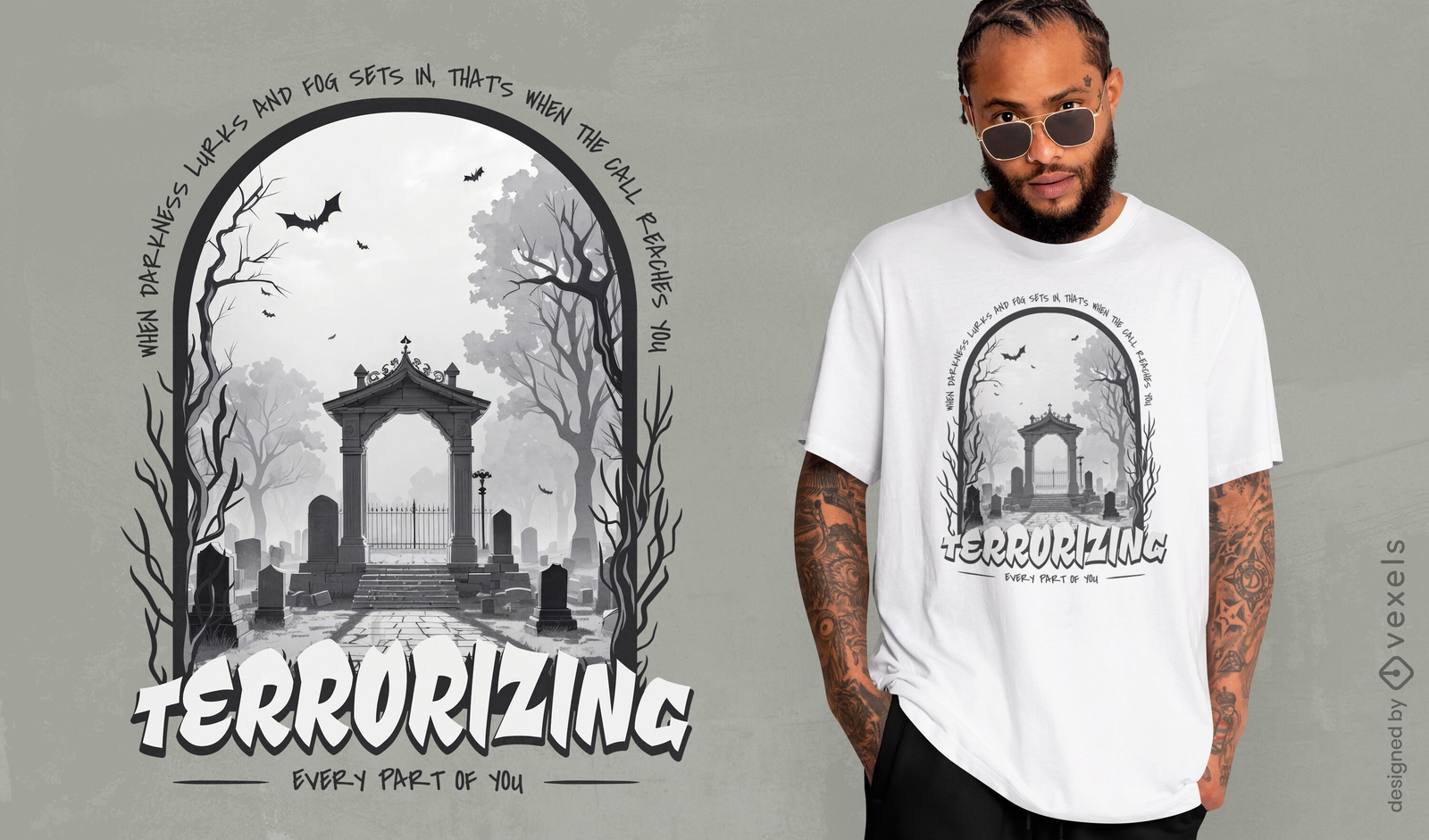 Design de camiseta com cemitério aterrorizante