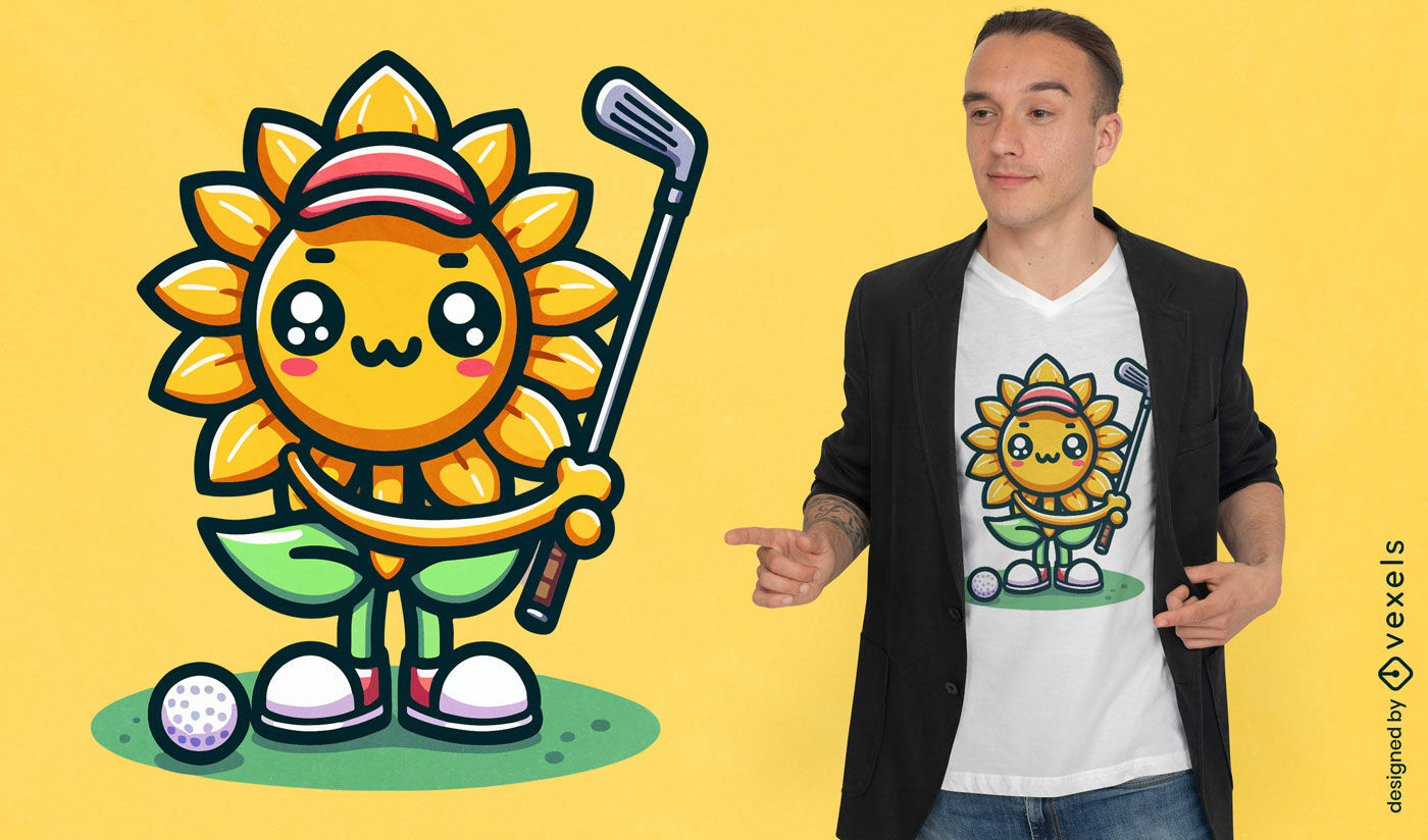 Design fofo de camiseta com golfista de girassol