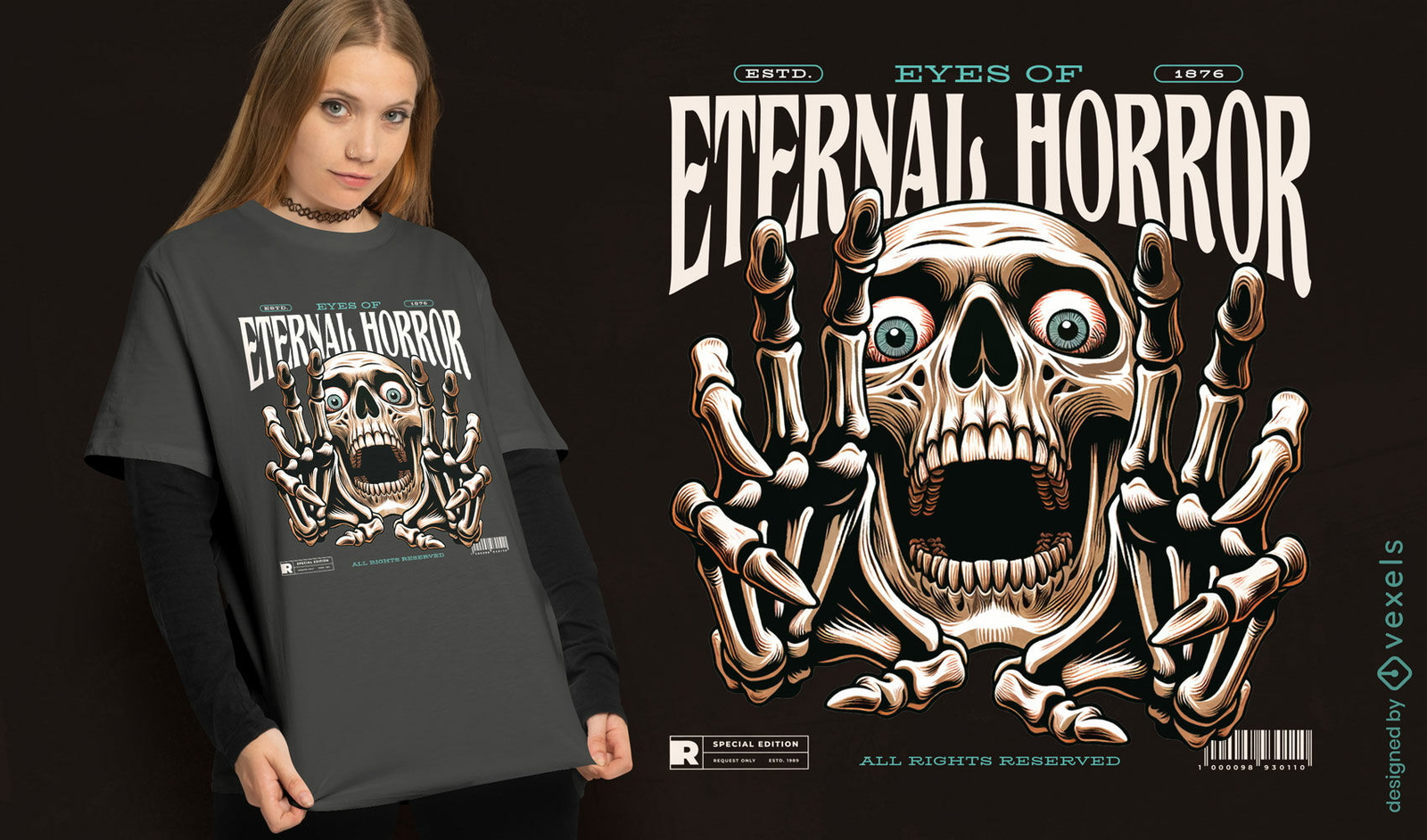 Design de camiseta com caveira de horror eterno