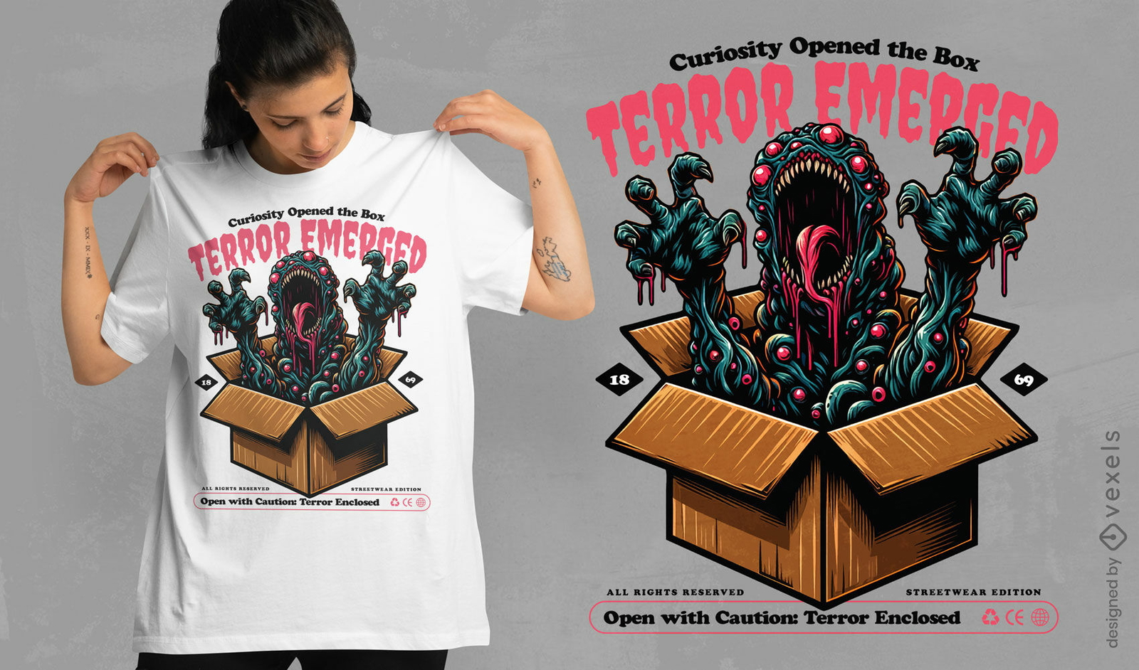 Diseño de camiseta con el terror emergió