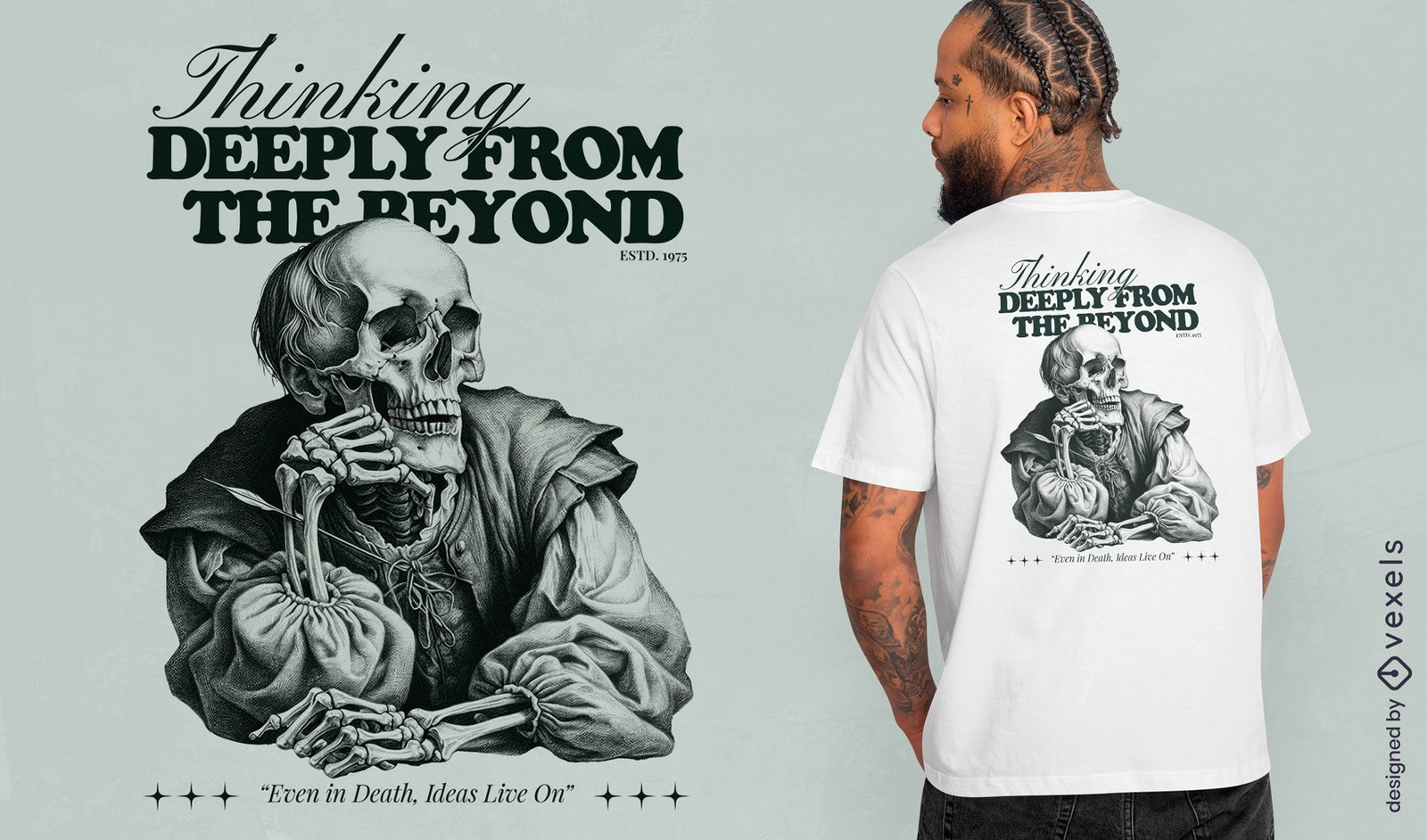 Thinking deeply from the beyond skeleton t-shirt design