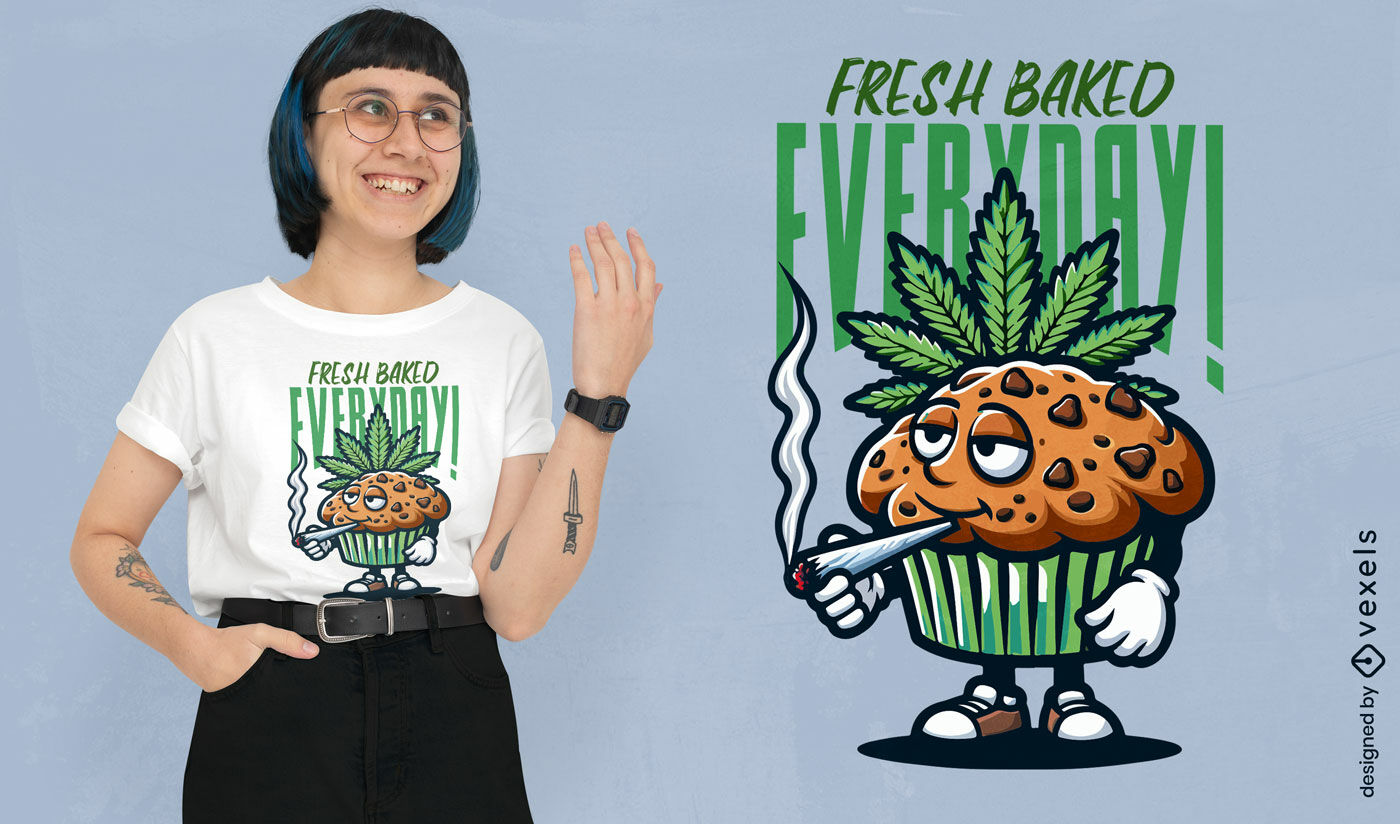 Diseño de camiseta con personaje de muffin de cannabis