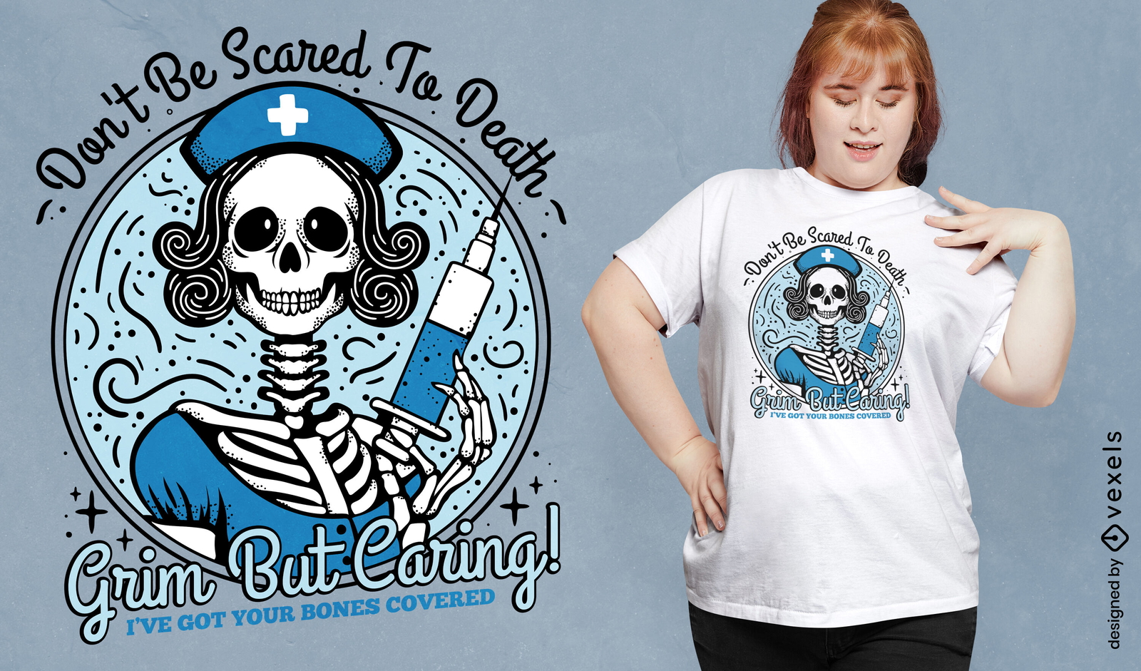 Caring skeleton nurse t-shirt design