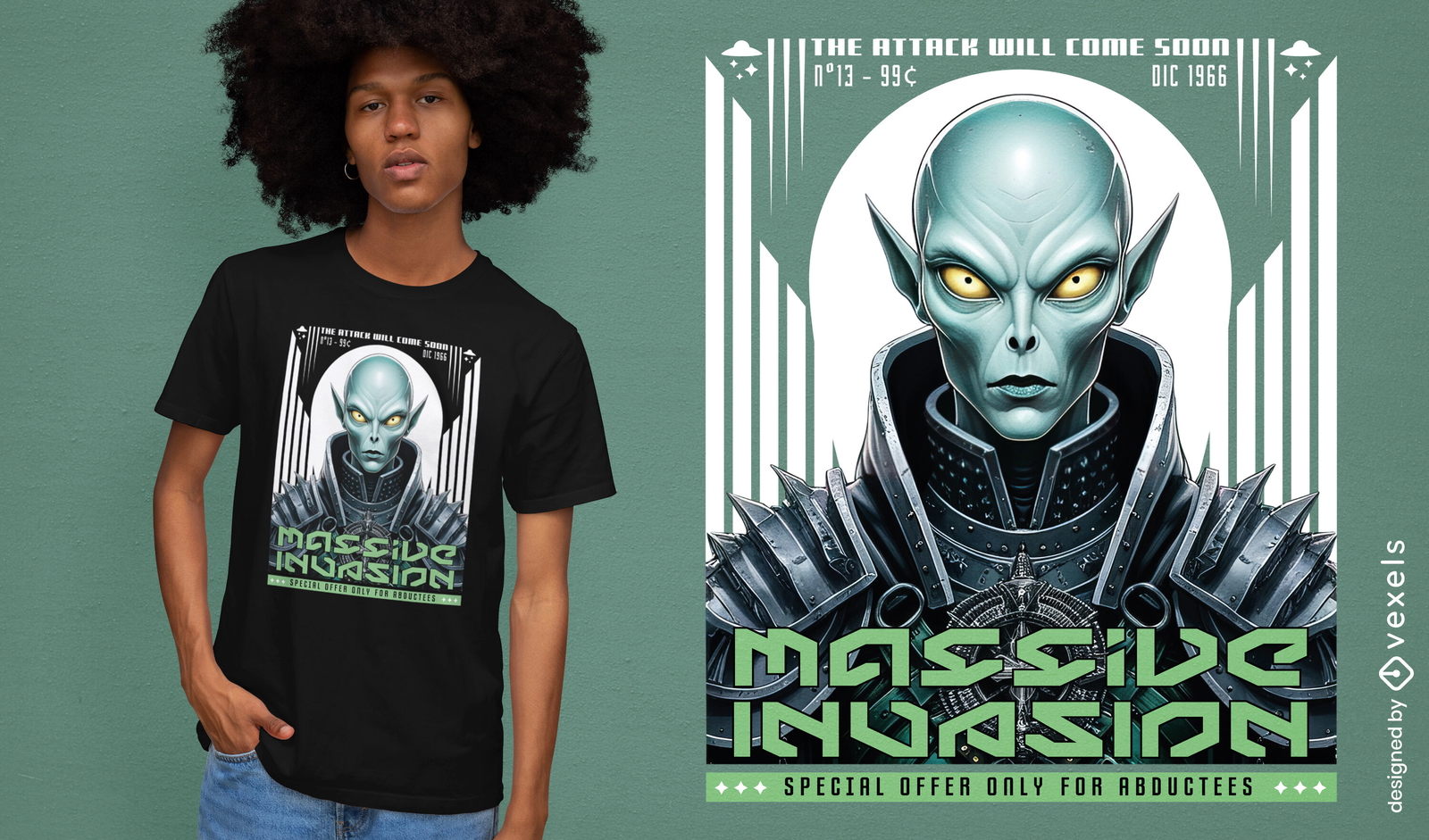 Design de camiseta invasão alienígena em massa