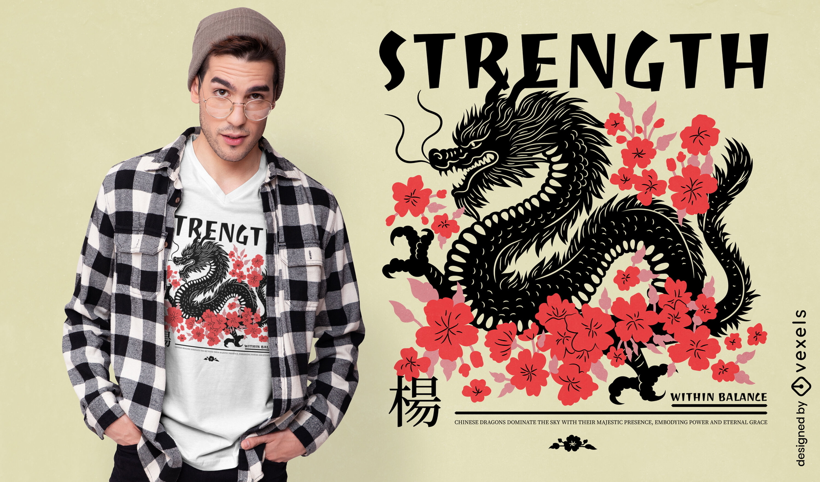 T-Shirt Design mit chinesischer Drachenstärke