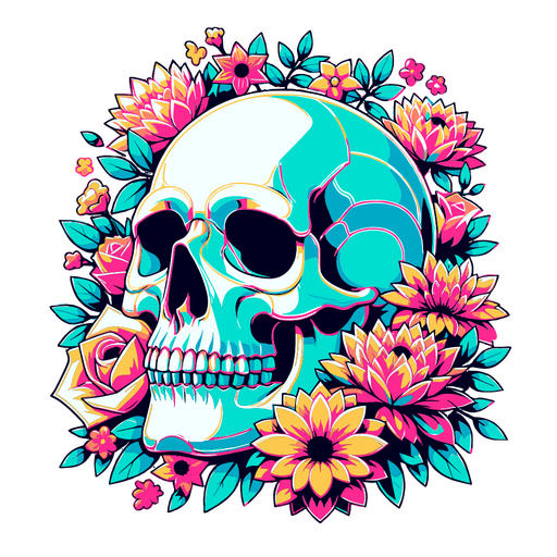 Skull with colorful flowers PNG Design