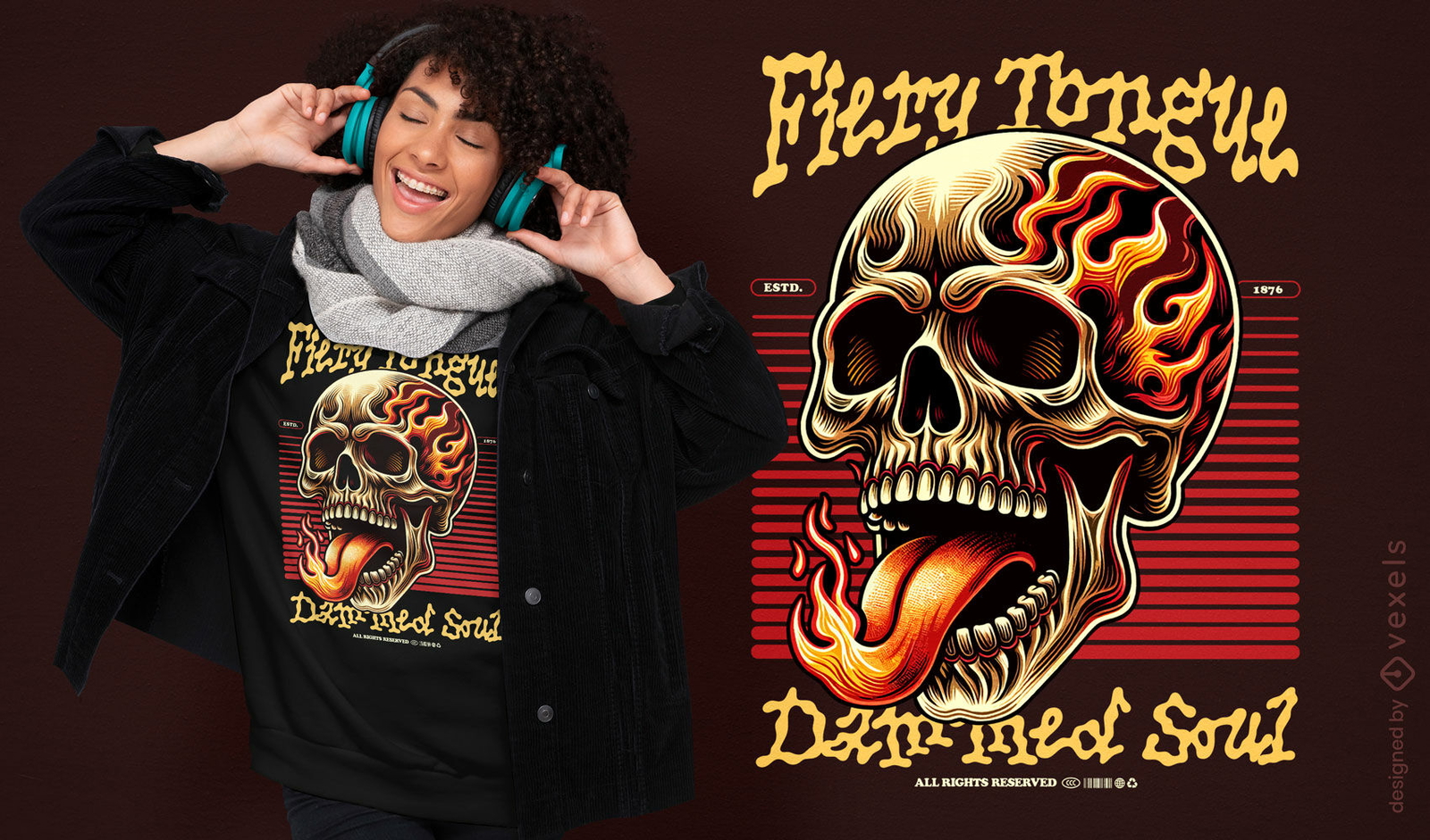 Camiseta con diseño de calavera con lengua de fuego