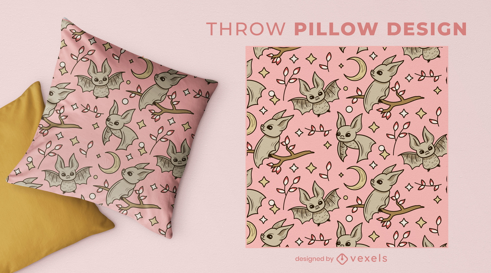 Pink bats throw pillow design