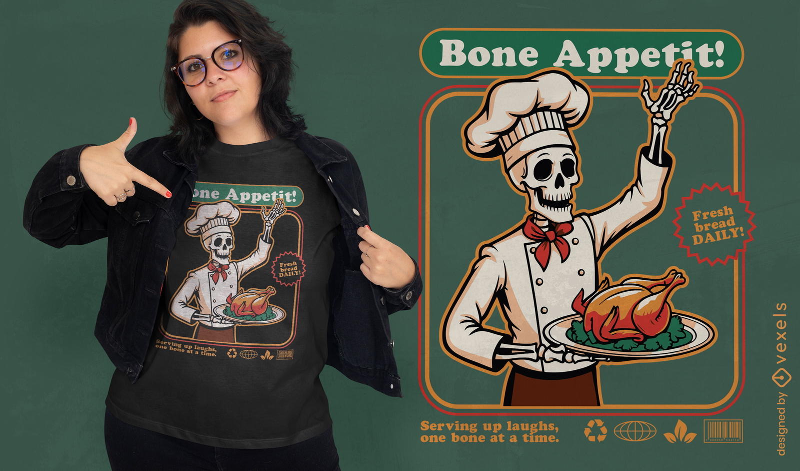 Diseño de camiseta con el mensaje "Bone Appetit"