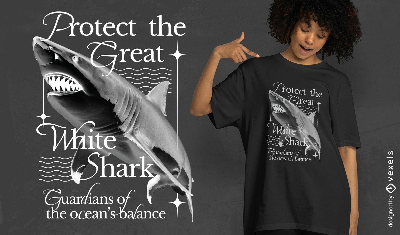 Diseño de camiseta de protección del gran tiburón blanco