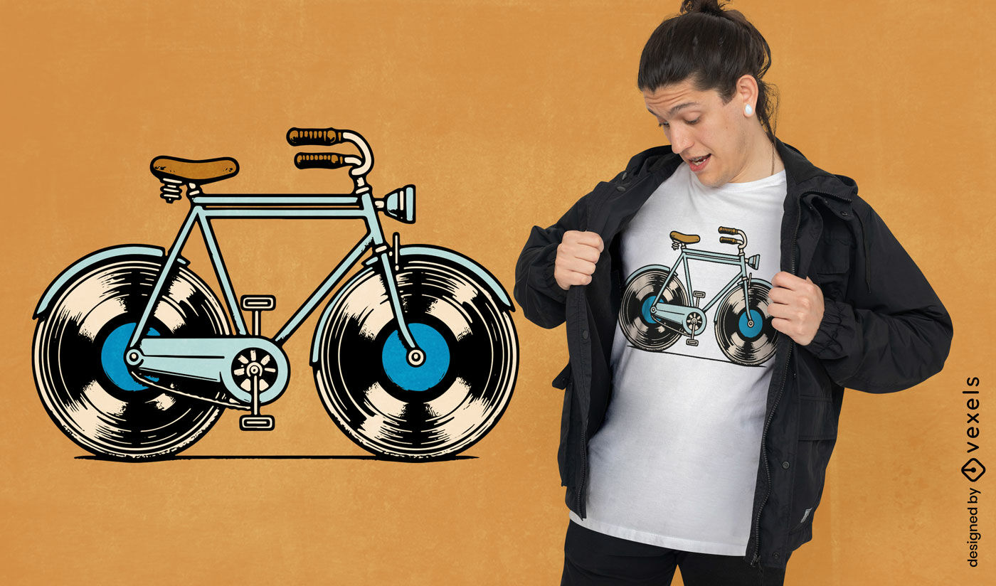 Diseño de camiseta con disco de vinilo de bicicleta