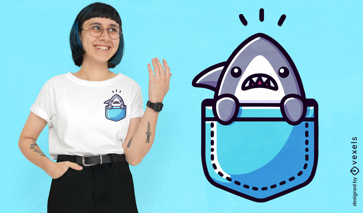 Cute pocket shark t-shirt design