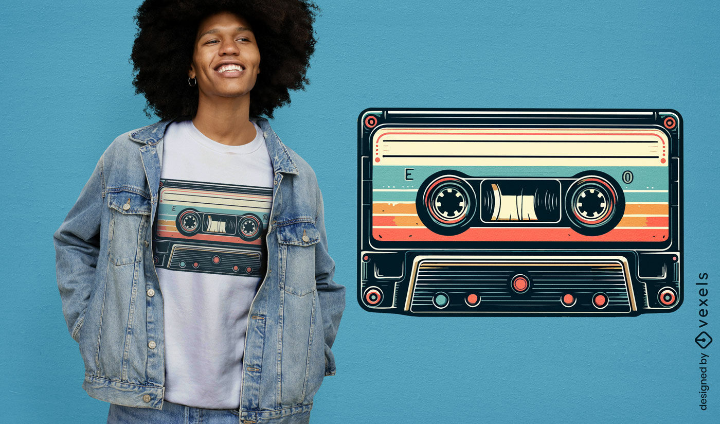 Diseño de camiseta con cinta de casete retro