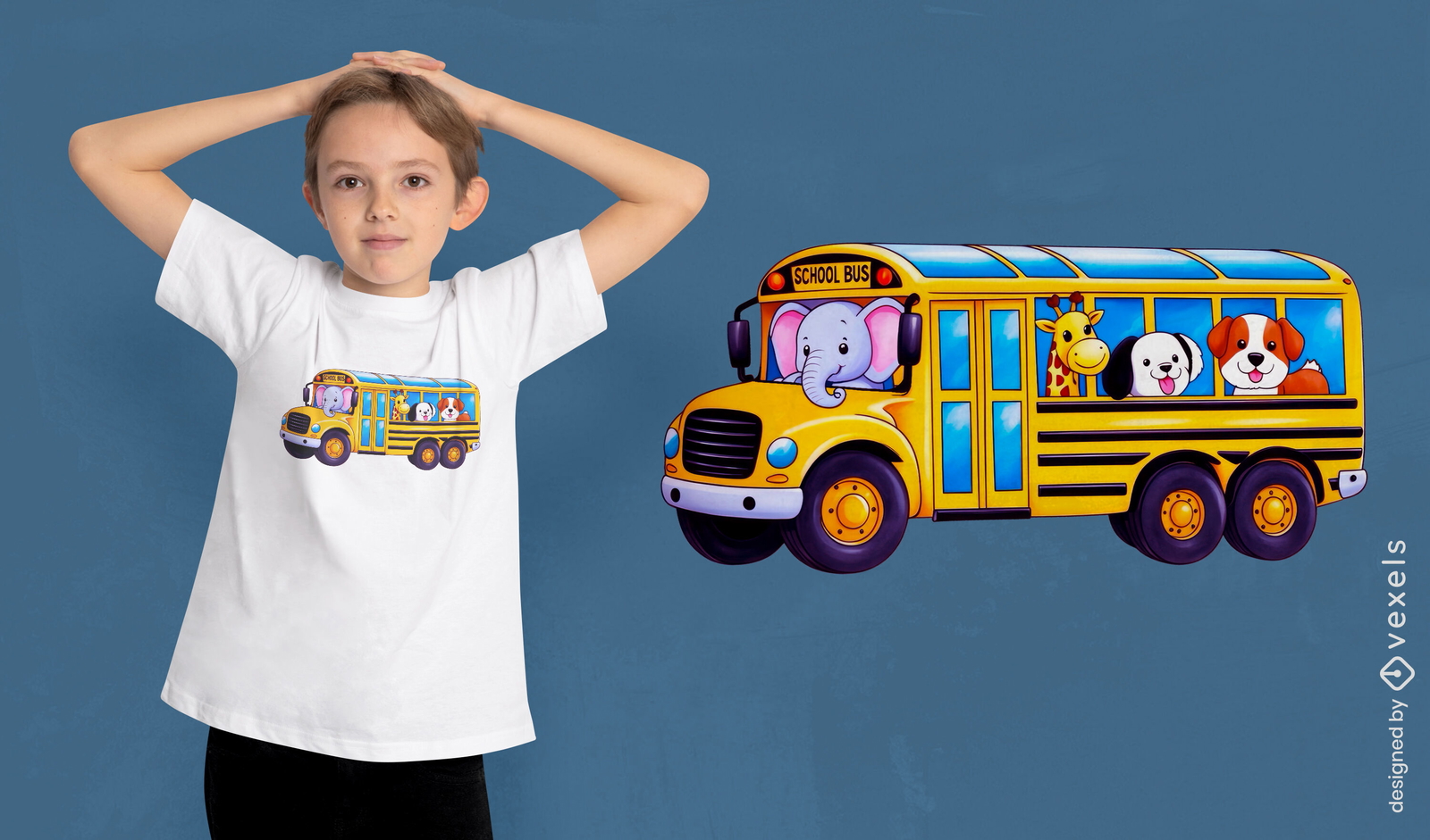 Design de camiseta de ônibus escolar com animais