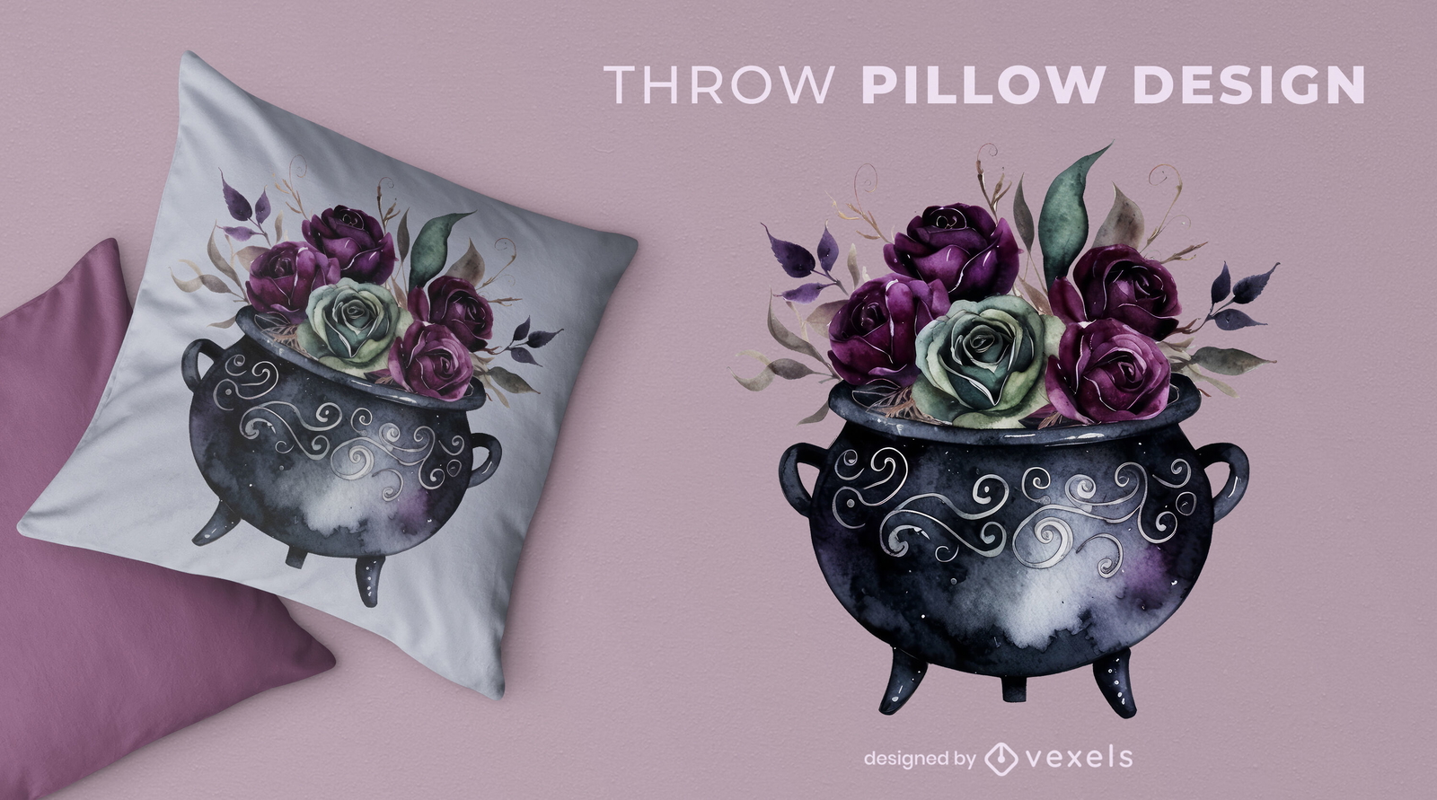 Floral cauldron throw pillow design