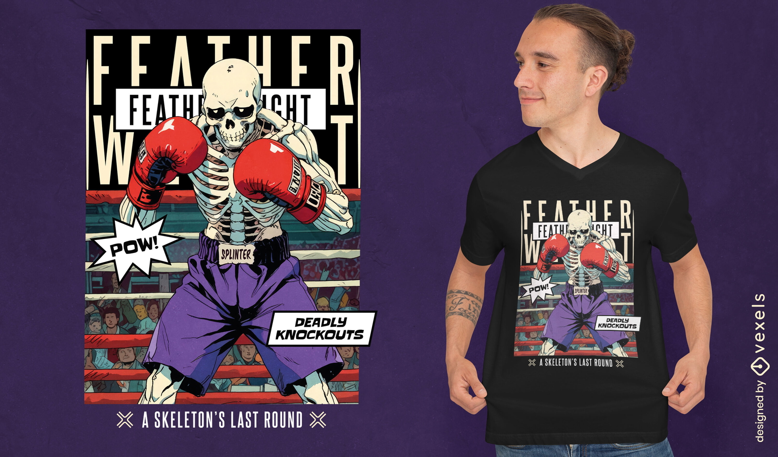 Featherweight boxing skeleton t-shirt design