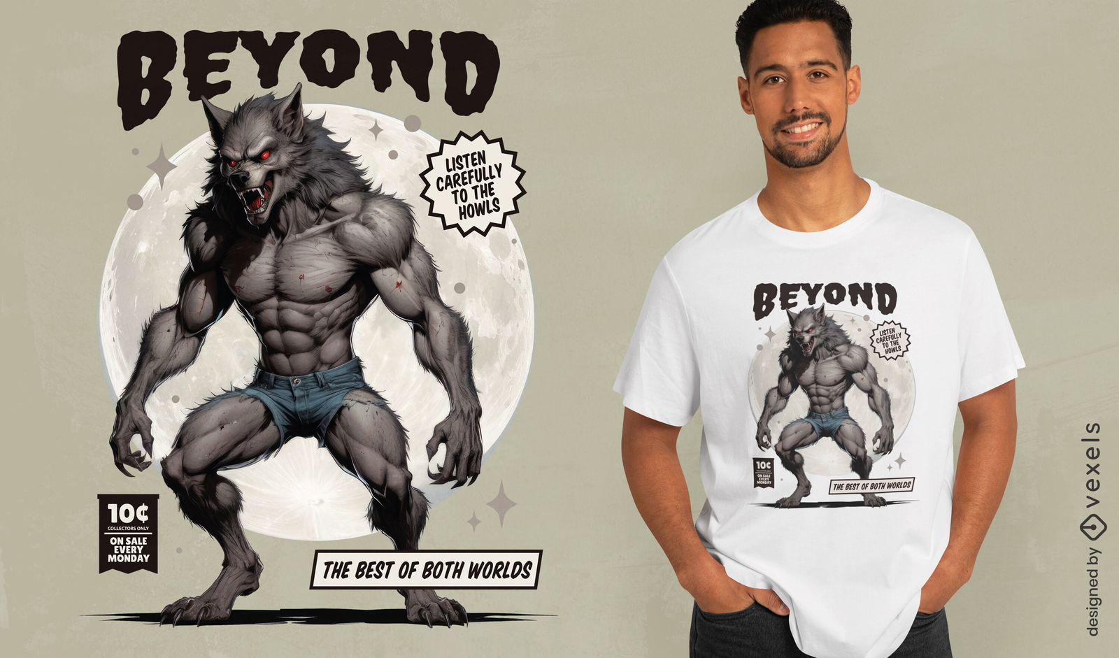 Diseño de camiseta de cómic Beyond Werewolf