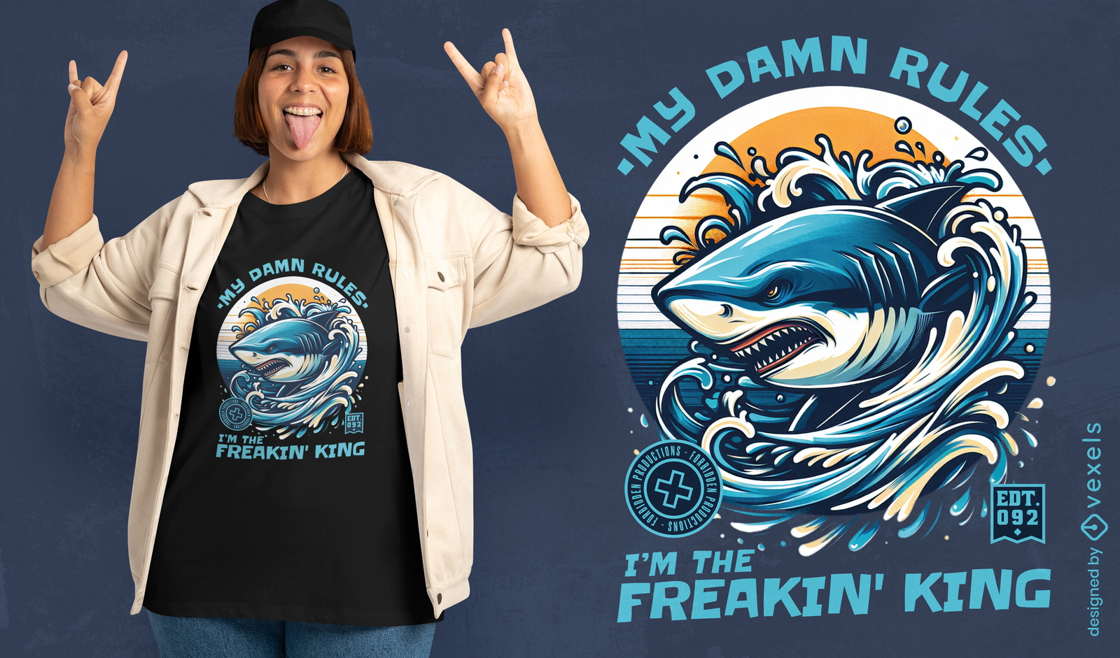 Shark King Ocean T-shirt Design Vector Download