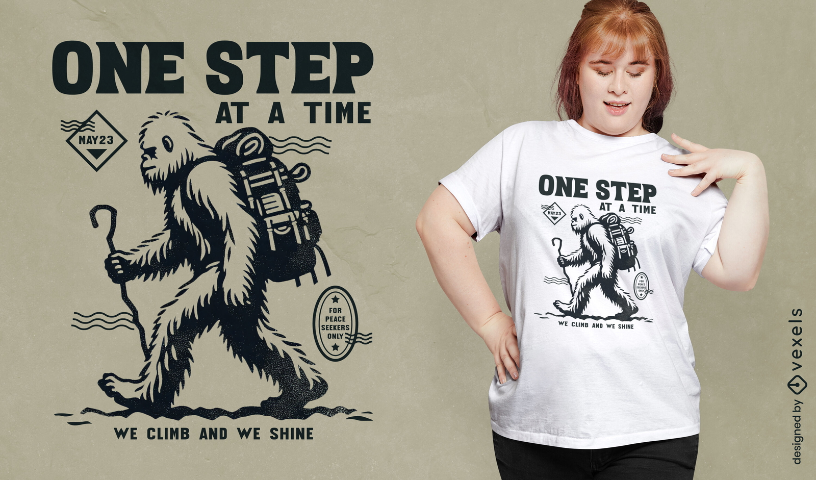 Diseño de camiseta de senderismo de Bigfoot