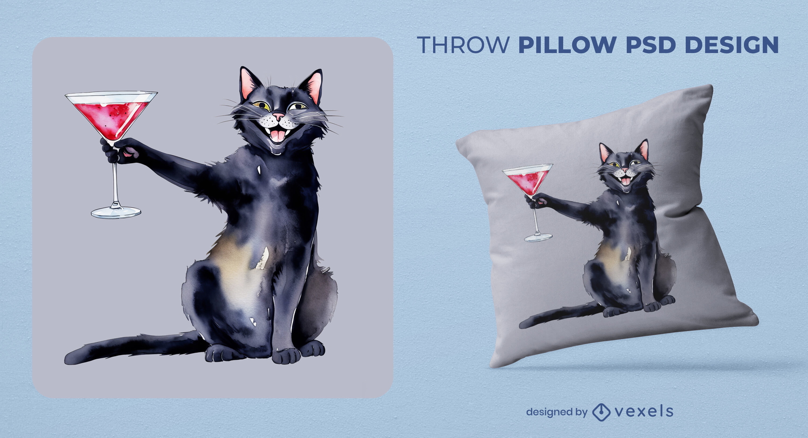 Cat with martini throw pillow design