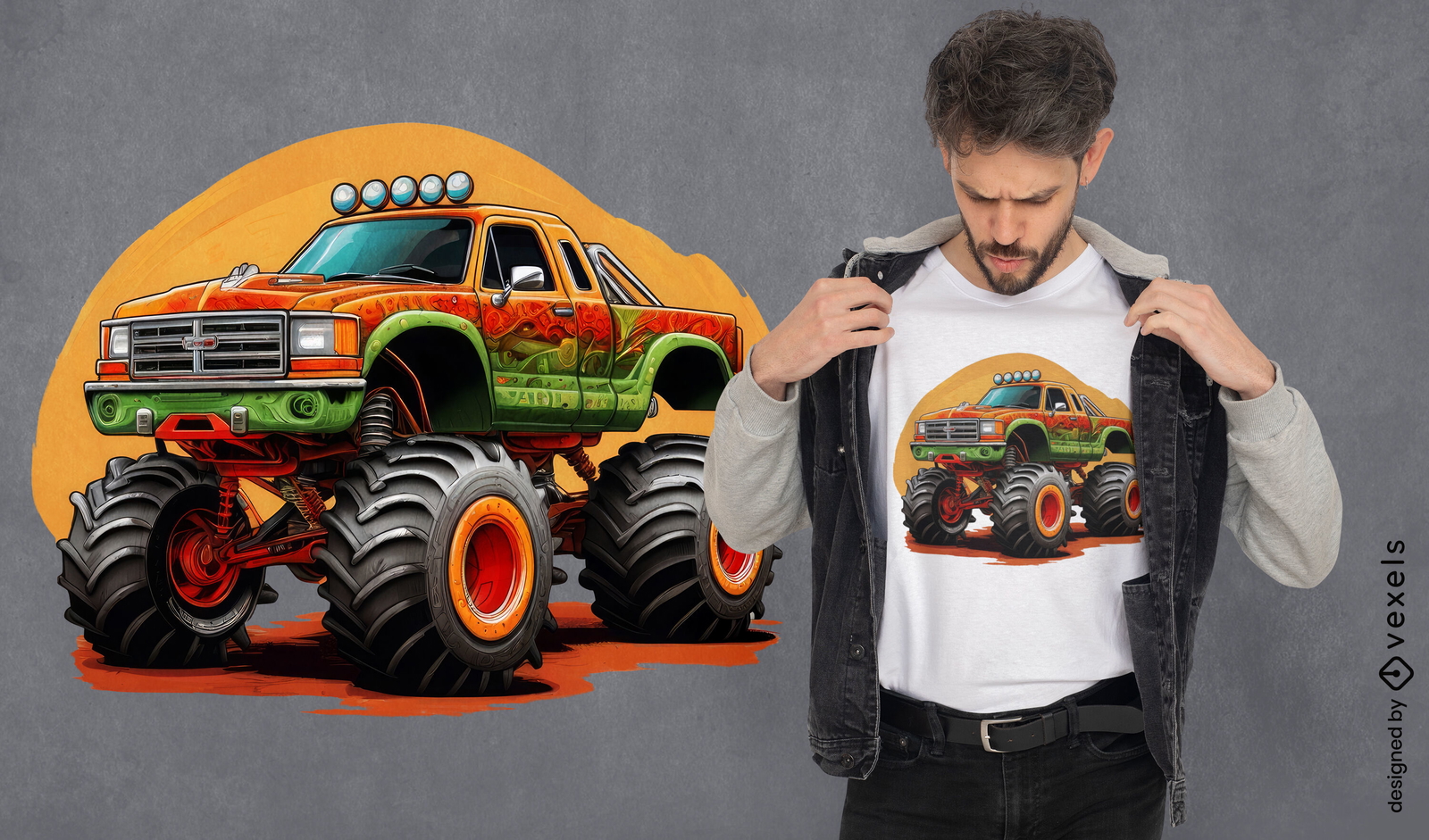 Colorful monster truck t-shirt design