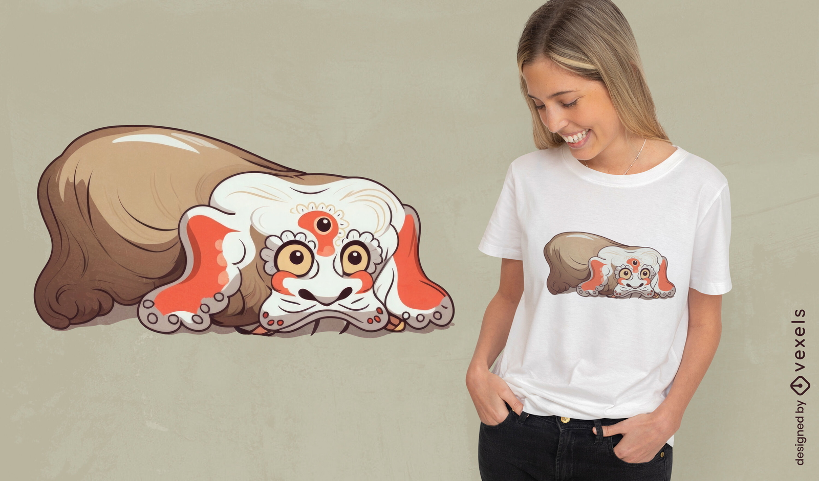 Diseño de camiseta con el perro japonés Nurikabe de estilo kawaii