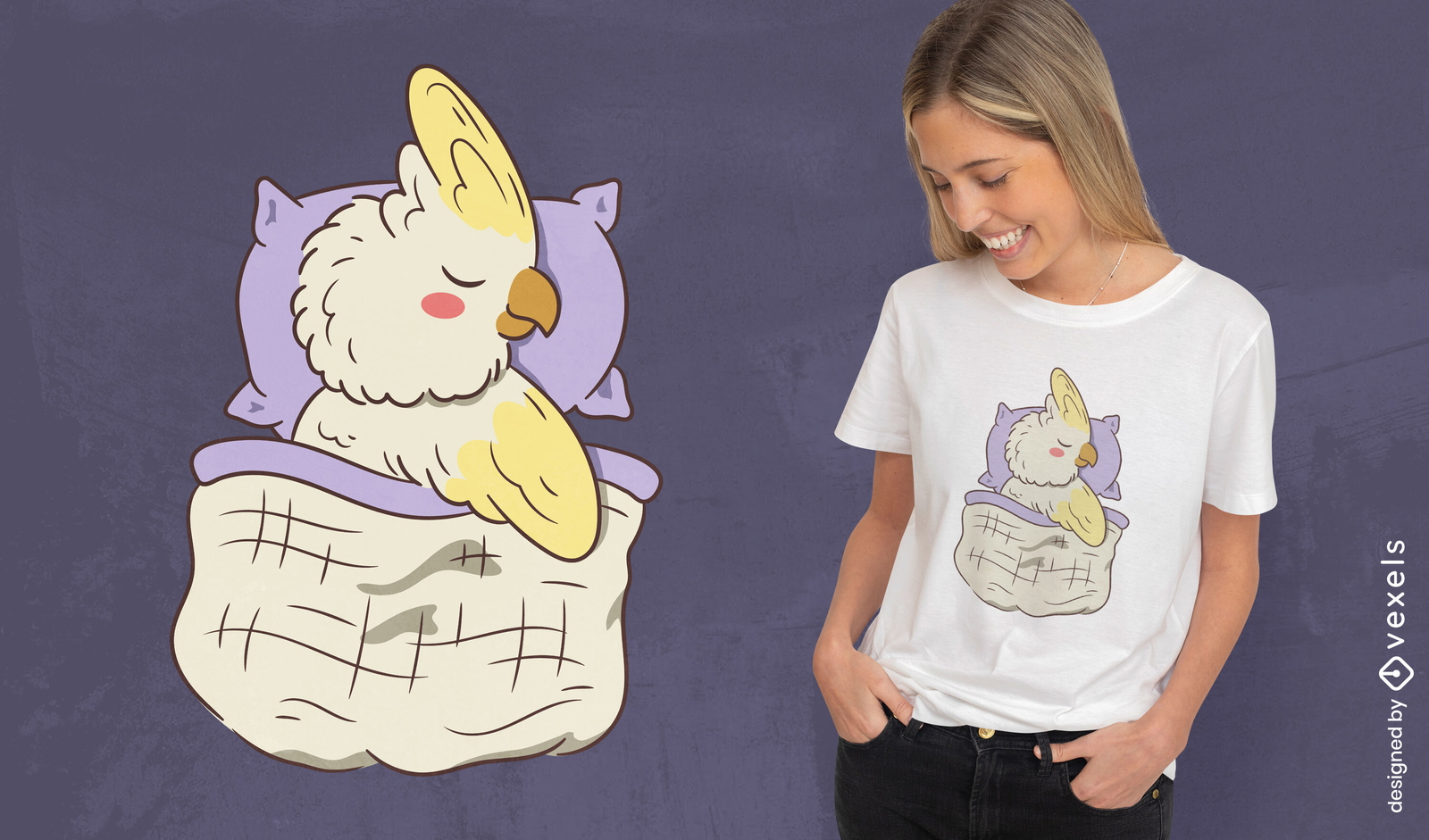 Sleepy cockatiel in bed t-shirt design