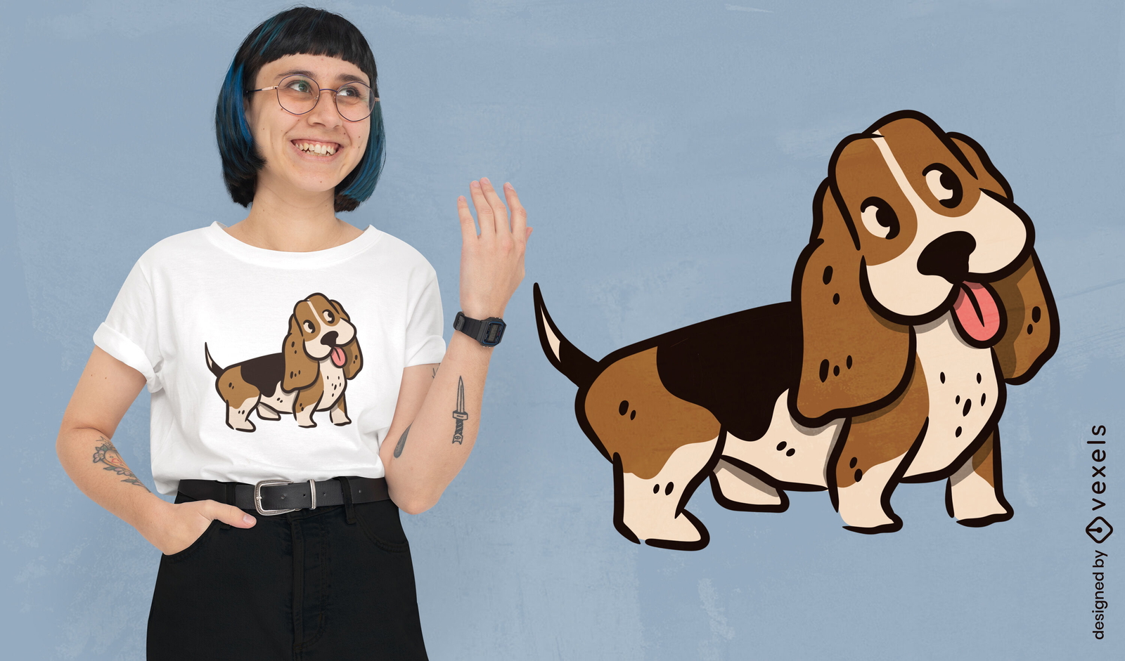 Basset Hound-Cartoon-T-Shirt-Design