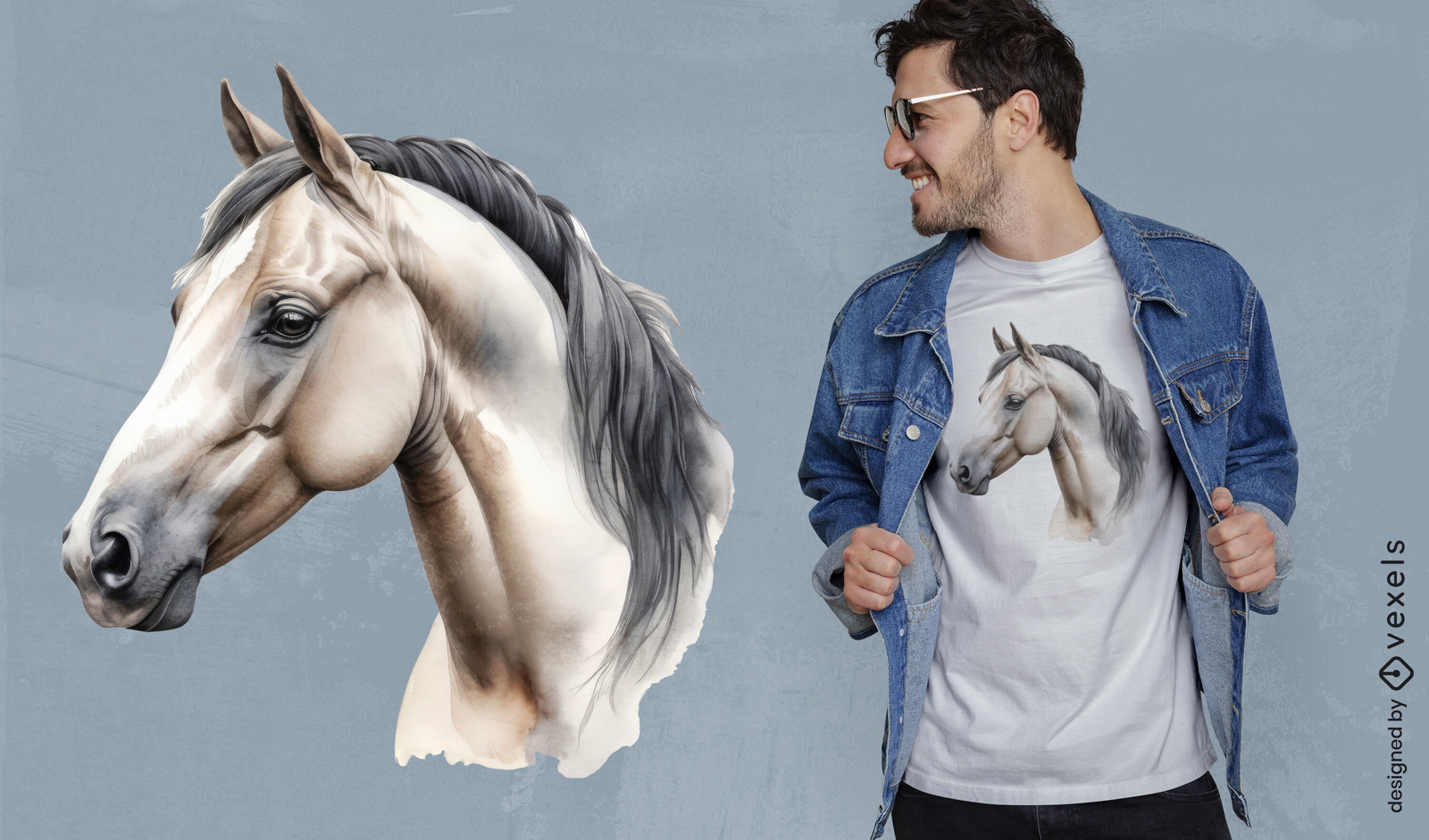 Diseño de camiseta con retrato de caballo realista.