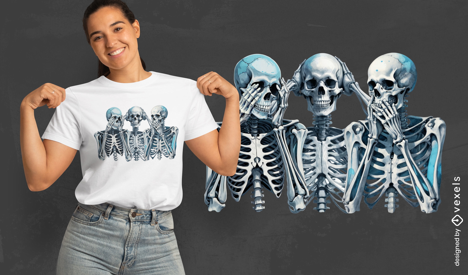 Design de camiseta esqueletos sábios