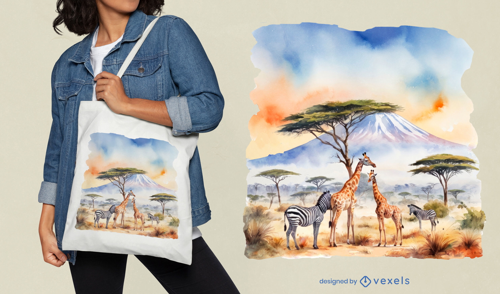 Majestic wildlife Kilimanjaro scene tote bag design