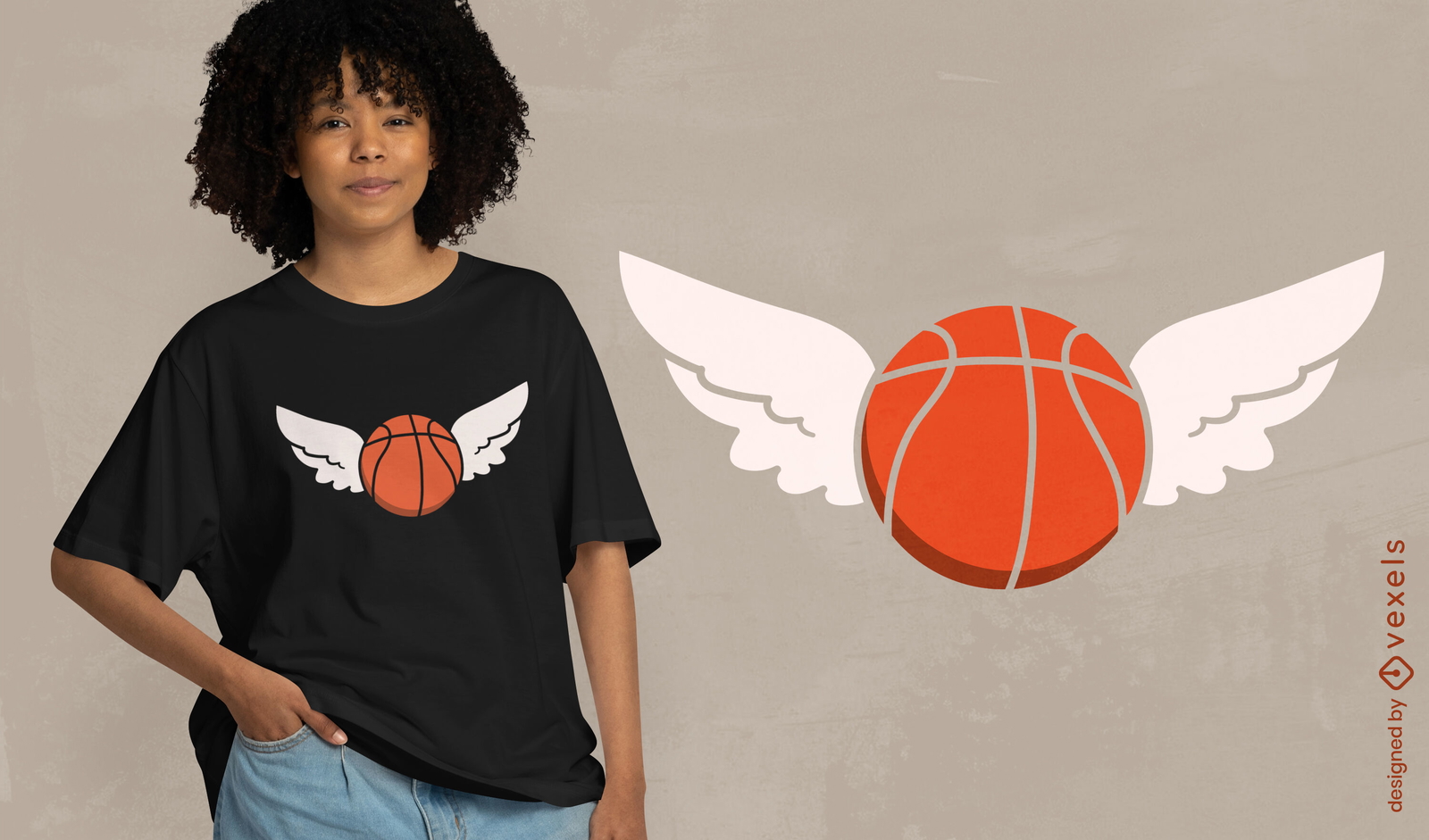 Diseño de camiseta con alas de baloncesto.