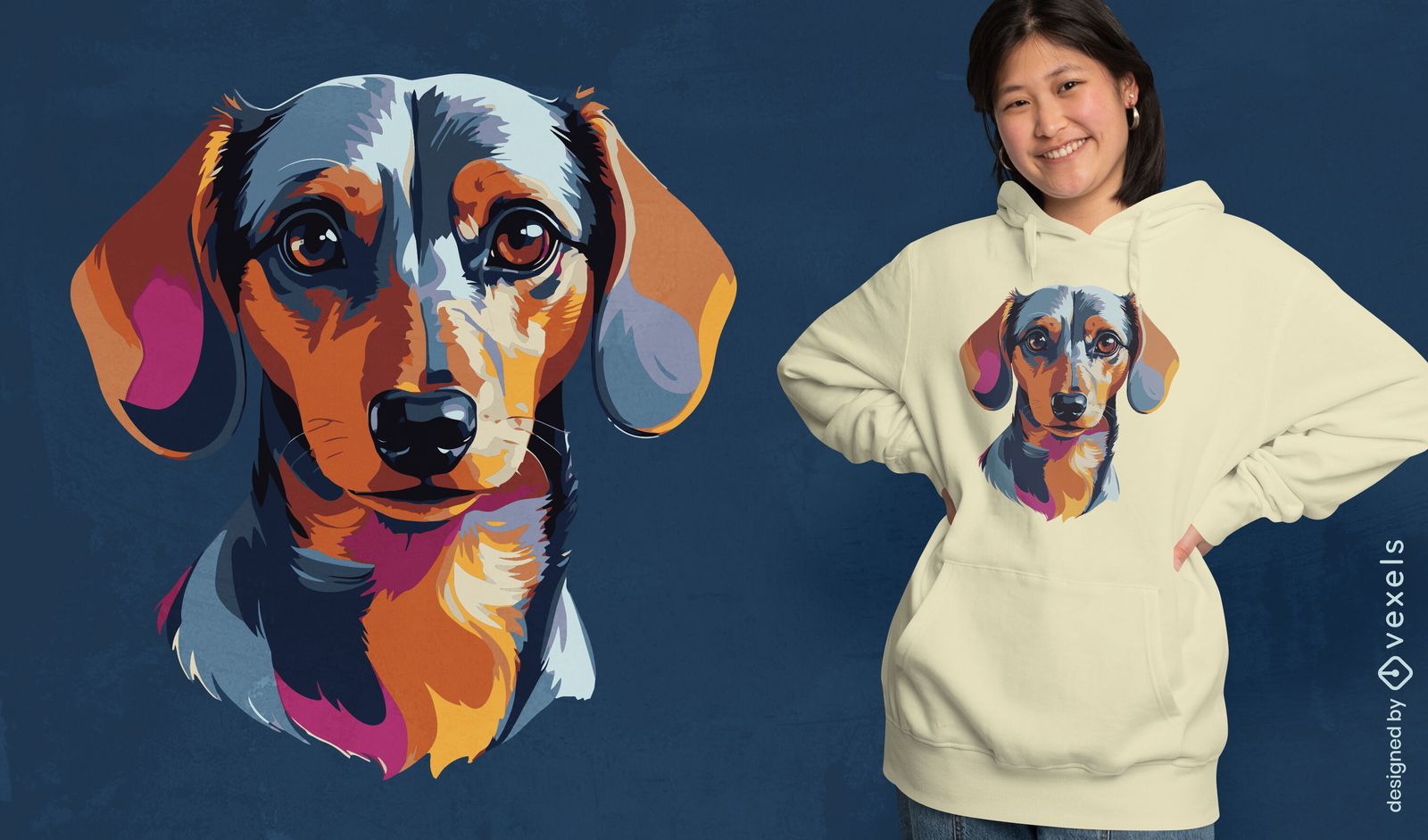 Colorful dachshund portrait t-shirt design