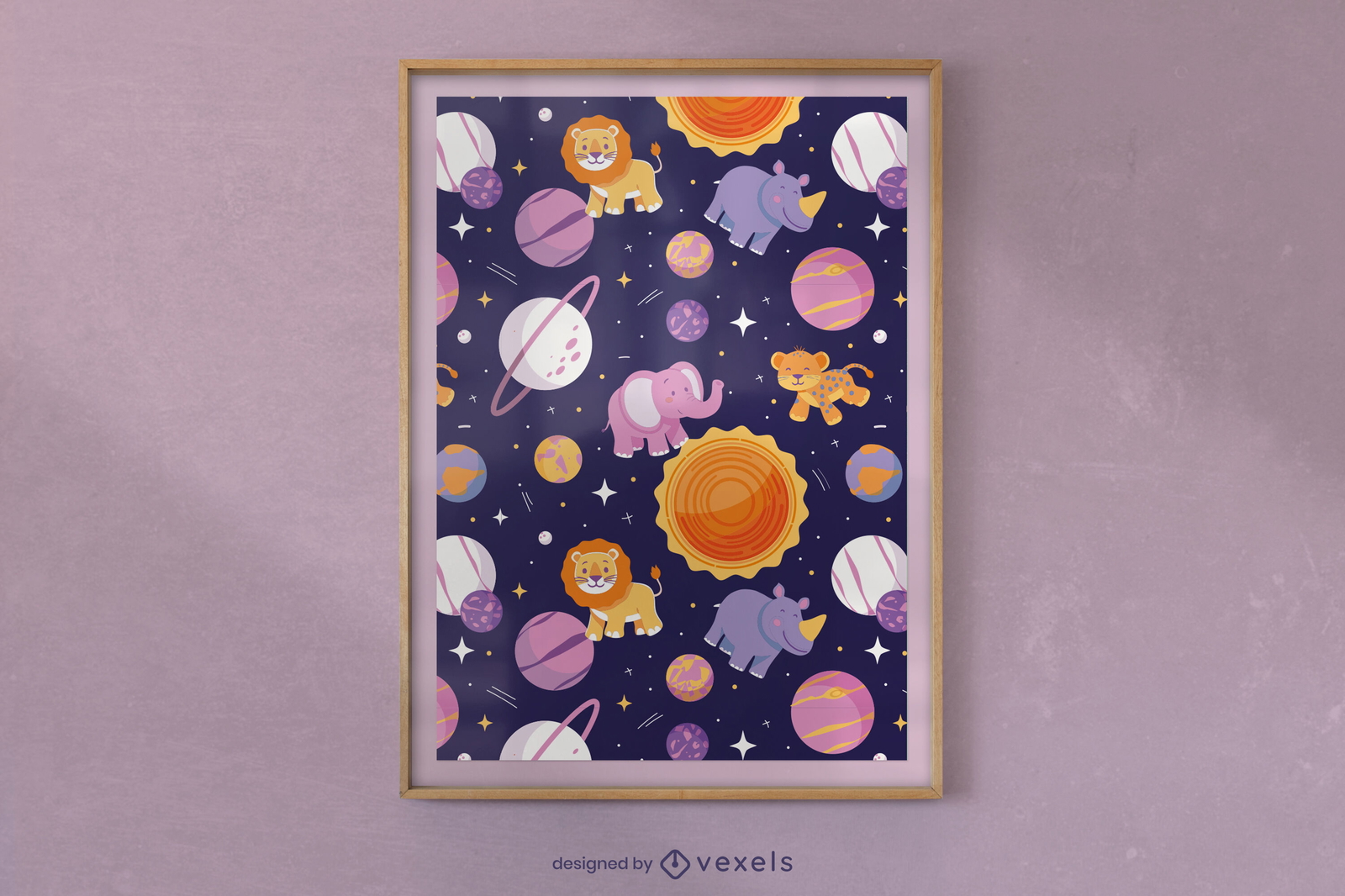 Cute space safari poster design