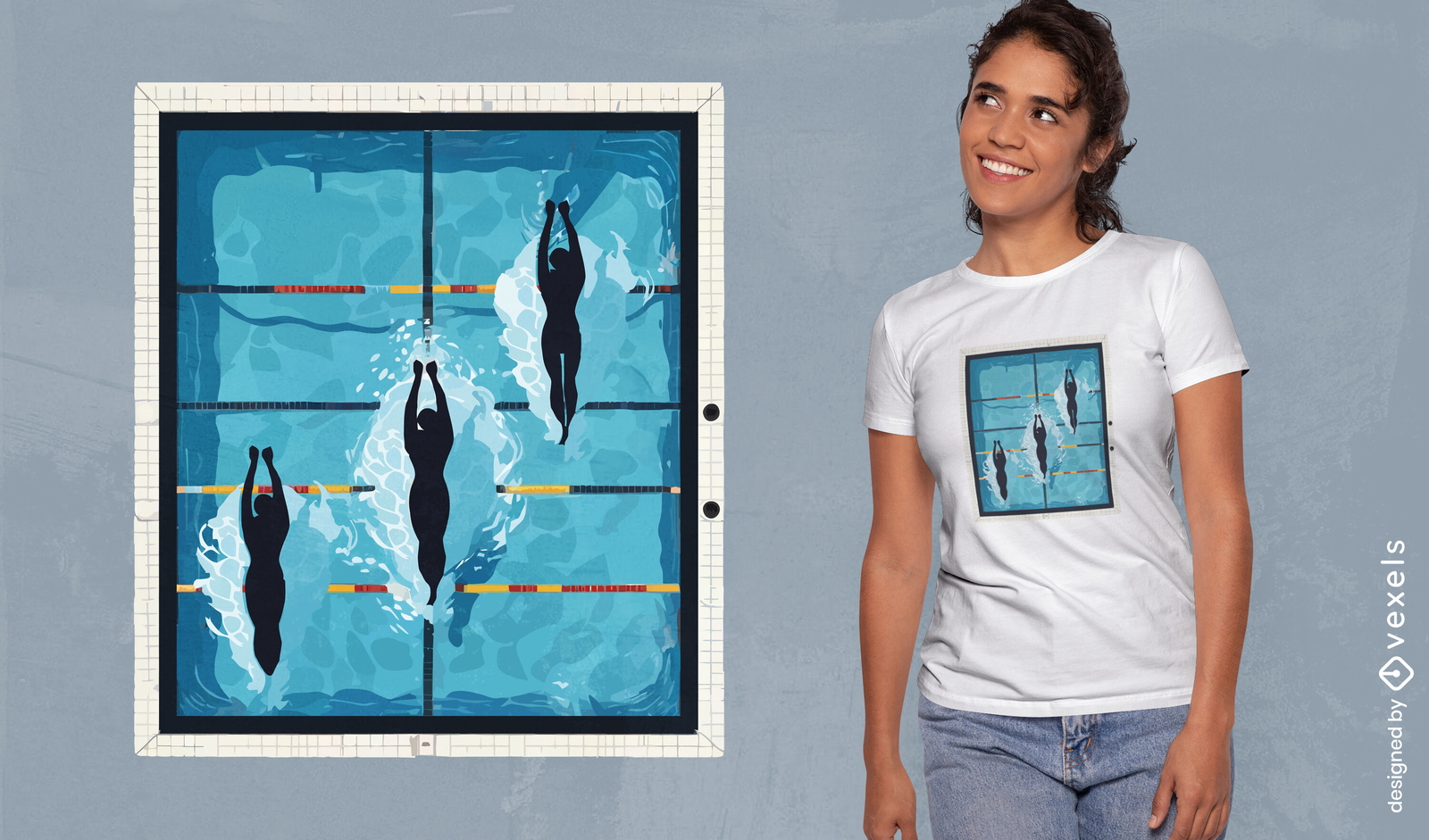 T-Shirt Design mit Luftaufnahme des Schwimmbads