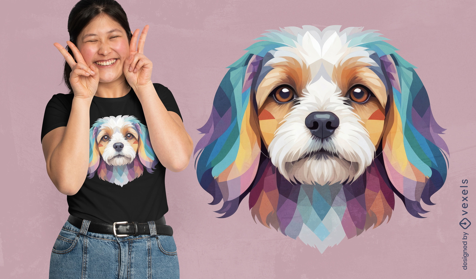 Diseño de camiseta de perro cavachon colorido