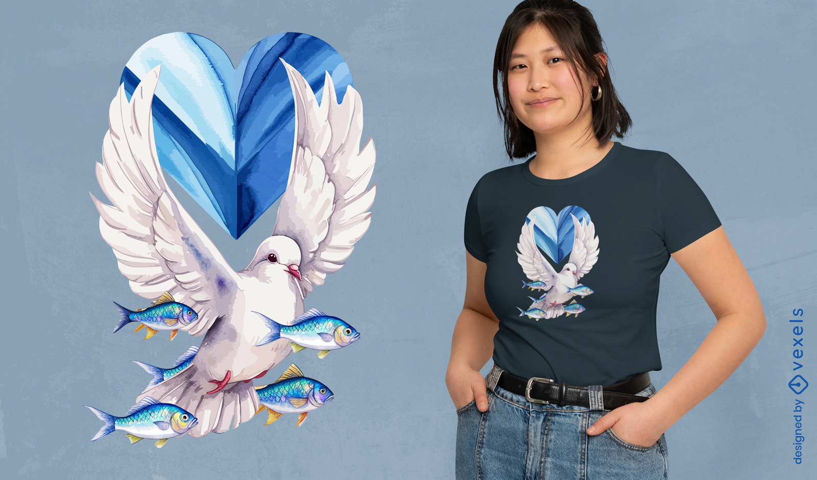 Peace dove with fish t-shirt design