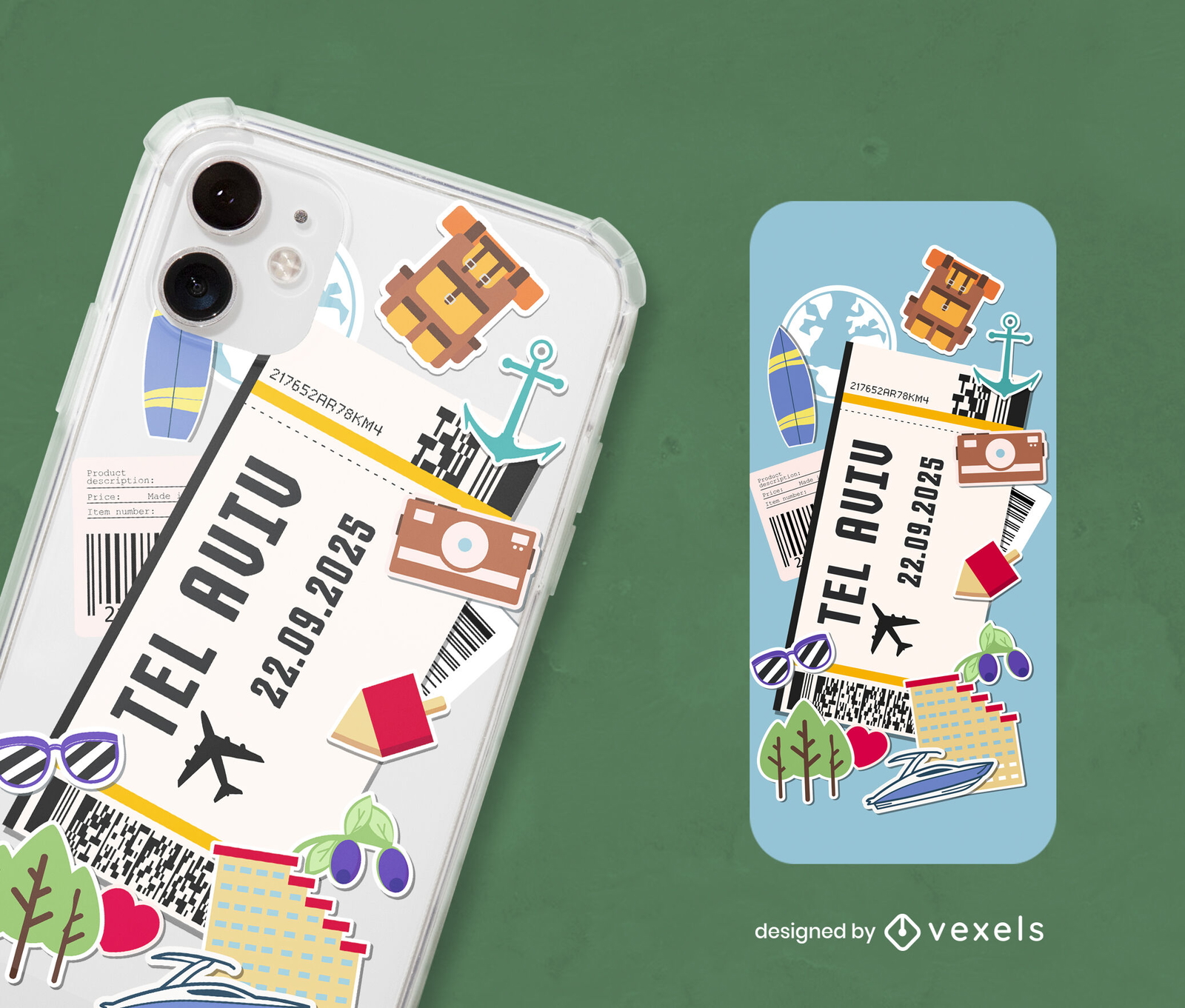 Diseño de funda para teléfono con sello de viaje a Tel Aviv