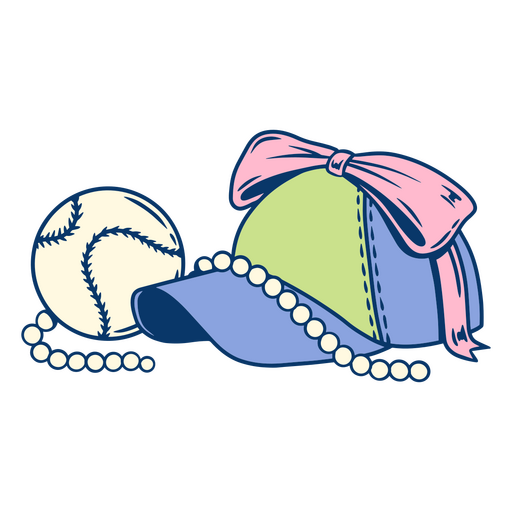 Pearl necklace and baseball cap design PNG Design