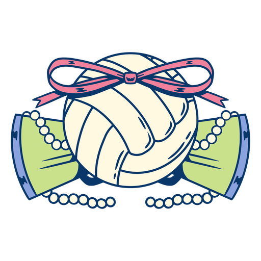 Volleyball with a pink bow and pearl necklace PNG Design