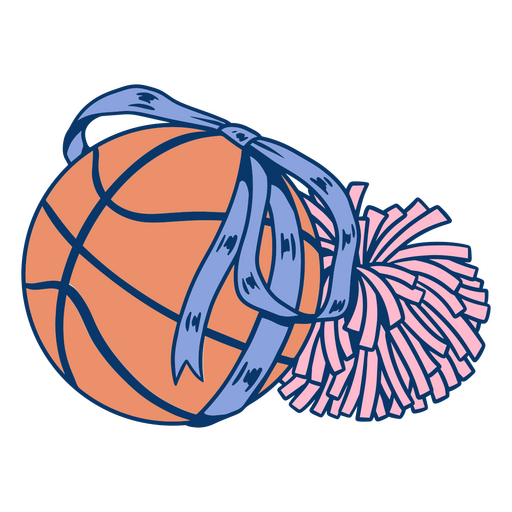 Design divertido de basquete com fita e pompom. Desenho PNG