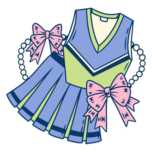 Lindo atuendo de animadora con vestido azul y verde Diseño PNG