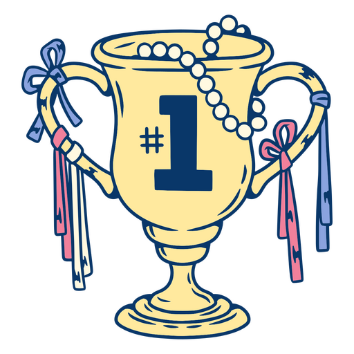 Troféu com design alegre e número um. Desenho PNG